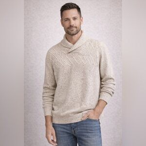 Chaps Men’s  L Cream Winter Fisherman’s Knit Shawl Neck Sweater